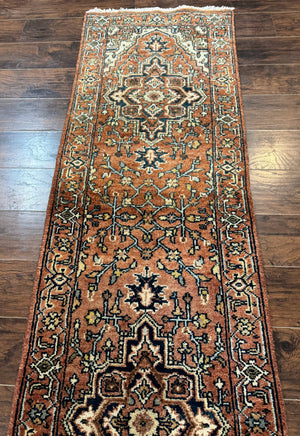 Indo Persian Heriz Runner Rug 2.6 x 8, Rust Color, Vintage