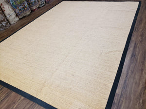 Jute Rug 8x10, Natural Jute Fiber Area Rug, Natural Sisal Area Rug with Black Border, 8x10 Carpet, Solid Jute Rug 8 x 10, Farmhouse Rug