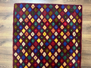 Balouch Rug 3x5, Afghan Rug, Purple-Maroon, Multicolor, Tribal Rug