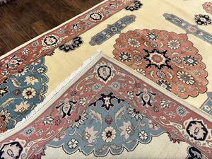 Romanian Heriz Serapi Rug 6x9, Hand Knotted Vintage Wool Oriental Carpet, Medium Sized Area Rug, Boho Rug, Handmade Rug, Cream and Pink