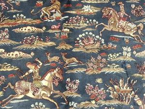Turkish Silk Rug 5x8, Hunting Design, Animal Pictorials, Steel Blue & Ivory, Bamboo Silk