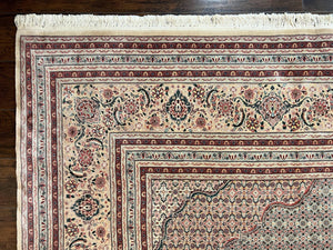 Pak Persian Rug 12x15, Wool & Silk Hand Knotted Vintage Carpet, Mahi Herati Pattern, Beige, Traditional Oversized Extra Large Oriental Rug