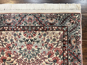Sino Persian Runner Rug 2.7 x 10, Floral Kirman Lavar Carpet for Hallway, Cream, Handmade Wool Vintage Rug
