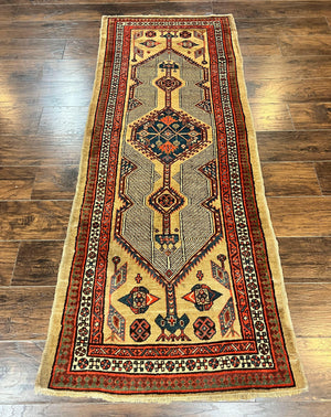 Antique Persian Runner 3 x 7, Camel Hair Runner 3x7 ft, Handmade Hallway Rug, Geometric Design, Tribal Rug, Persian Sarab Rug 3x7