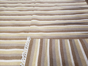 Indian Striped Blanket 6x9, Large Indo Kilim Area Rug, Earthern Tones Woolen Hand-Woven Flatweave South American Style Queen Size Bedspread