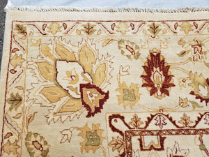 Vintage Oushak Area Rug, Hand-Knotted, Wool, Cream Beige Maroon, 10x15 Rug, 10x14 Rug, Large Oriental Carpet