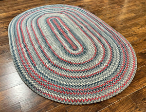 American Oval Braided Rug 5x8, Vintage Multicolor Handmade Wool 5 x 8 Carpet