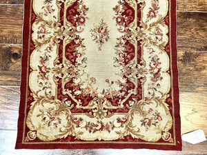 Needlepoint Runner Rug 2.5 x 10.7, Tan Runner Rug, Flatweave Runner, Aubusson European Design, Needlepoint Rug, Long Runner, Hallway Rug