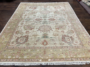Turkish Oushak Rug 8x10, Hand Knotted Wool Turkish Oushak Carpet 8 x 10 ft, Farmhouse Rug, Neutral Colors, Vintage Handmade Turkish Area Rug