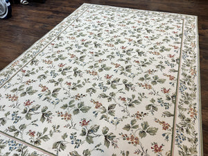 Vintage Stark Carpet 7x10, Ivory and Green, European Aubusson Design, Allover Pattern, Stark Rug