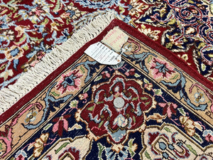Persian Kirman Rug 7x10, Hand Knotted Wool Floral Medallion Carpet, Dark Red
