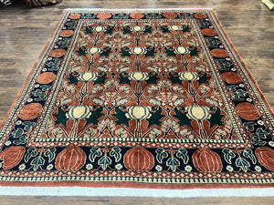 Indo Persian Bidjar Rug 8x10, Red and Black, Handmade Vintage Wool Carpet