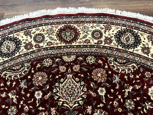 Round Sino Persian Rug 9x9, Burgundy and Cream, Floral, Wool and Silk, 9ft Round Carpet