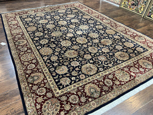Sino Persian Rug 9x12, Wool Hand Knotted Vintage Oriental Carpet, Navy Blue Floral Allover, Traditional Room Sized 9 x 12 Rug