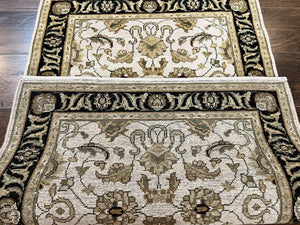 Small Indo Mahal Rug 2.5 x 4, Wool Indian Oriental Carpet, Hand Knotted Handmade Vintage Traditional Rug, Beige Tan Black
