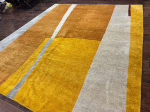 Modern Tibetan Rug 9x10, Wool Handmade Tibetan Area Rug, Abstract Multicolor