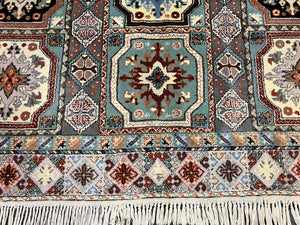 Moroccan Rug 7x8, Wool Hand Knotted Vintage Carpet, Multicolor Panel Design Oriental Rug