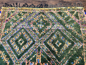 Large Moroccan Shag Rug 6x12, Green Multicolor Colorful Boho Rug, Handmade Hand Knotted Wool Carpet, Geometric Design, Vintage Rug