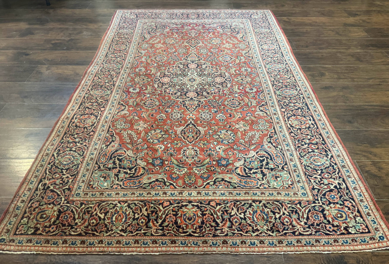 Persian Kashan Rug 4x7, Red, Floral Medallion, Vintage, Wool