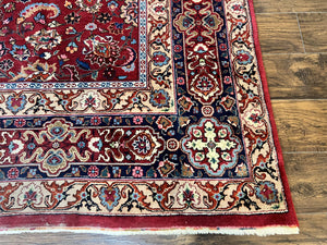Signed Persian Mashad Rug 8x10, Wool Oriental Carpet, Semi Antique Rug, Hand Knotted, Traditional, Red, Floral Allover,