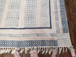 Vintage Moroccan Kilim Area Rug 4x6, Ivory & Blues, Moroccan Wall Hanging, Wool, Handmade, 3'9" x 6' 1", Boho Rug, Flatweave Moroccan Carpet