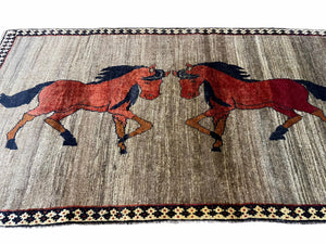 4 X 7 Handmade Hand-Knotted Quality Wool Rug Pictorial Horses Veggie Dyes Tribal