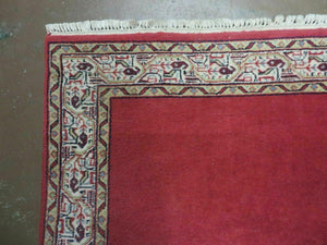 2' 8" X 7' Vintage Handmade India Wool Runner Rug Nice Red Organic Colors