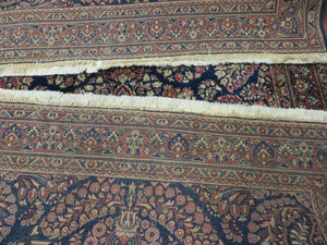 Antique Persian Sarouk Rug 4x6, Hand Knotted 1920s Oriental Carpet 4 x 6 ft, Navy Blue and Red Wool Rug, Handmade Floral Allover Persian Area Rug