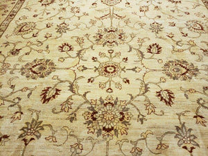 Oushak Rug 10x14 Neutral Colors Handmade Peshawar Wool Carpet Oatmeal Beige