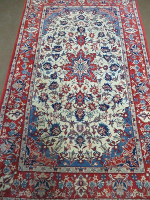 3' X 5' Vintage Handmade Authentic Oriental Floral Medallion Fine Wool Rug Beige Red and Blue Top Quality Veg Dyes