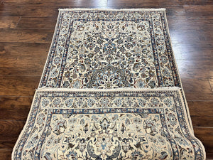 Persian Nain Rug 4x7, Floral Medallion Oriental Carpet 4 x 7 ft, Ivory Persian Rug, Handmade Hand Knotted Vintage, Wool & Silk Highlights, Birds