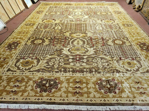10' X 14' Handmade Pak Peshavar Chobi Agra Wool Carpet Coffee Brown Gold