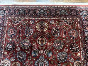 Indo Persian Rug 5x7, Vintage Traditional Floral Carpet, Burgundy and Navy Blue