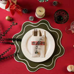 HAVEN GREEN WAVY EDGE FAUX LEATHER PLACEMAT (Set Of 4)
