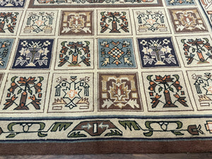 Hooked Rug 8x11, Vintage, American Vintage Hand Hooked Area Rug, Multicolor Panel, Rare