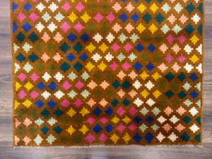 Afghan Balouch Rug 3x5, Multicolor, Vintage, Wool, Handmade