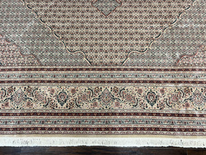Pak Persian Rug 12x15, Wool & Silk Hand Knotted Vintage Carpet, Mahi Herati Pattern, Beige, Traditional Oversized Extra Large Oriental Rug