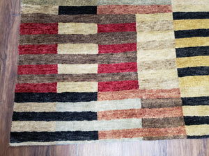 Modern Tibetan Rug 4' x 5' 9", Medium Sized Abstract Handmade Carpet, Hand-Knotted Soft Pile Wool Rug, Multicolor Contemporary Rug, Colorful