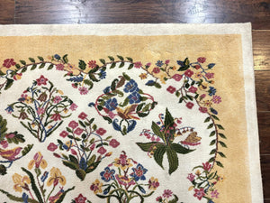 Power Loomed Rug 8x11, Ivory and Multicolor Floral Panel Pattern, Flowers, Butterflies, Vintage