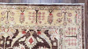 6x9 Vintage Decorative Rug, Brown & Light Gold Peshawar Area Rug, Mahal Sultanabad Hand-Knotted Farmhouse Rug, Wool Carpet, Pak-Persian Rug