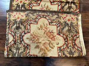 Needlepoint Runner Rug 2.7 x 9.7, European French Design, Wool, Handmade, Vintage