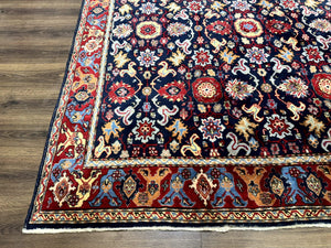 Persian Sarouk Mahal Rug 7x11, Navy Blue Multicolor Colorful Persian Carpet, Mina Khani Allover Pattern, Vintage Persian Rug