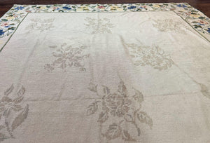 Spanish Needlepoint Rug 9x14, Floral, European Design, Handmade, Vintage Needlepoint Carpet, Room Sized Wool Rug