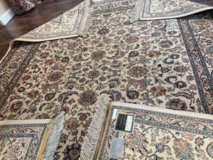Karastan Rug #738 Tabriz Design 8.8 x 10.6, Room Sized Wool Pile Karastan Carpet, Vintage Discontinued Karastan Area Rug, Ivory, Floral Rug