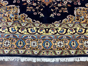 Indo Persian Rug 12x15, Mahal Sarouk Rug 12 x 15, Wool Hand Knotted Vintage Carpet, Navy Blue, Oversized Rug, Center Medallion