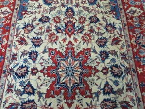 3' X 5' Vintage Handmade Authentic Oriental Floral Medallion Fine Wool Rug Beige Red and Blue Top Quality Veg Dyes