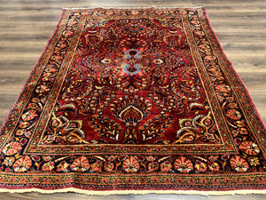 Persian Lilihan Rug 5x6, Red, Floral, Antique Persian Carpet