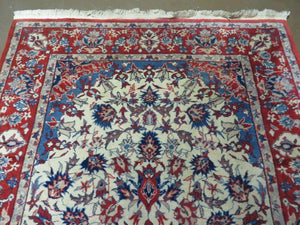3' X 5' Vintage Handmade Authentic Oriental Floral Medallion Fine Wool Rug Beige Red and Blue Top Quality Veg Dyes