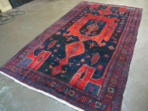 4' 6" X 8' 2" Antique Handmade India Tribal Geometric Wool Rug Red Blue # 129