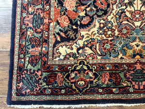 Antique Persian Rug 4x5, Navy Blue 1920s Carpet, Wool, Rare, Fine, Persian Hamadan Bidjar Carpet